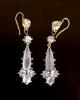 A pair of early 20th century gold and six stone cabochon moonstone set drop earrings                                                                                                                                        