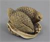 A Japanese ivory netsuke of two quails, 19th century, 3.8cm                                                                            