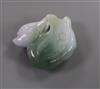 A carved jade figure of a mandarin duck 3cm wide                                                                                       