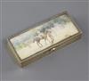 A engine-turned silver-gilt rectangular box inset a racing scene watercolour, inscribed from Queen Alexandra to Julia d'Hautpool, 1910 