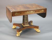 A Regency brass inset rosewood sofa table, W.3ft 2in. D.2ft 3in. opens out to 4ft 11in. H.2ft 4in.                                     