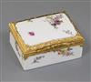 A Meissen gold mounted table snuff box, mid 18th century, W. 6.8cm, lid cracked                                                        