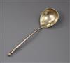 A late 19th century Russian 84 zolotnik white metal and niello spoon, 17.6cm.                                                          