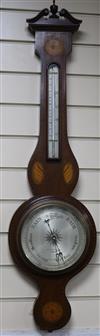 An Edwardian inlaid mahogany wheel barometer, by Kelvin James White of Glasgow, W.27cm                                                 