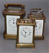 Two carriage timepieces and a carriage clock Tallest 12cm                                                                              