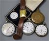 A gentleman's late 1920's Art Deco 9ct gold manual wind wrist watch and five assorted pocket or fob watches.                           