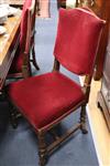 A set of six oak red velvet upholstered chairs                                                                                         