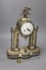 A late 19th century French alabaster mantel clock, dial signed Huvelliez                                                                                                                                                    