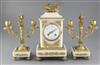 An early 20th century French marble clock garniture, 12in.                                                                             