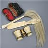 An ivory handled fly swat, shoe horn and opera glasses                                                                                 