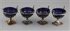 A set of four 19th century continental silver pedestal salts, height 9.2cm.                                                            