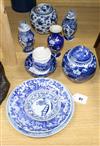 A 19th century Chinese fence pattern plate and a small quantity of other Chinese blue and white ceramics,                              