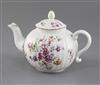 A rare Derby ribbed teapot and cover, c.1758, h. 13.5cm, replacement knop                                                              