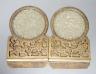 A pair of early 20th century Chinese bowenite jade mounted brass bookends 16cm tall                                                                                                                                         