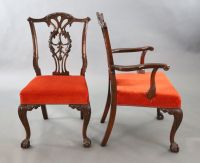 A set of eight Chippendale Revival mahogany dining chairs, carvers W.2ft D.2ft H.3ft 4in.                                              