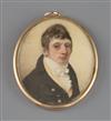 English School c.1800 Miniature portrait of a gentleman wearing a brown coat 2.75 x 2.25in.                                            