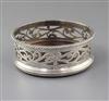 A modern George III style pierced silver wine coaster by Rodney C. Pettit, 13.2cm.                                                     