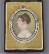 English School c.1800 Miniature portrait of Charlotte Ross, daughter of Sir James Pennyman of Ormesby paste set gold frame, 1.75 x 1.5i