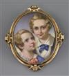 Victorian School Miniature portrait of two boys 2.5 x 2in., hair back frame                                                            