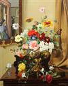 § Albert Williams (1922-2010) Still life of flowers in a brass vase with a lady reflected in a mirror 24 x 20in.                       