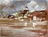 Narayan Shridhar Bendre (1910-1992) Waterside town 10 x 13.5in.                                                                        