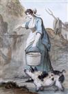 Henry William Bunbury (1750-1811) A woman carrying a bucket with a pig at her side 8.5 x 6.5in.                                        