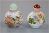 Two Chinese enamelled opaque glass snuff bottles                                                                                       