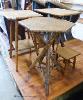 Three wicker and bamboo tables and stool.                                                                                                                                                                                   