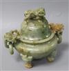 A Chinese jade tripod censer and cover                                                                                                 