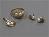 A modern suite of 18ct gold, cultured pearl and diamond jewellery,                                                                     