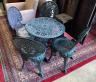 A Victorian style circular painted aluminium garden table, diameter 66cm, height 66cm and four chairs                                                                                                                       