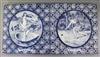 A pair of large Minton, Hollins & Co. hand painted blue and white tiles 'Venus' and 'Atalanta', c.1871-75, 29cm square                 