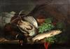 Thomas G Targett (1829-1929) Still life of a trout and game birds upon a ledge 17 x 24.5in.                                            