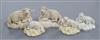 Five Samuel Alcock porcelain figures of sheep, c.1840-50, L. 7cm - 9cm                                                                 