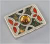 A mid 19th century Scottish silver, hardstone and foil backed cabochon set snuff box/vesta,                                            