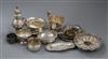 Assorted small silver including two cream jugs, four dishes, sugar bowl, caster, napkin rings etc.                                     