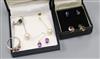 Two 9ct gold and gem set rings and four assorted pairs of gem set ear studs including 9ct gold.                                        