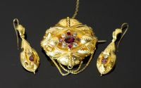 A Victorian 15ct gold, garnet and white stone set demi parure,                                                                         