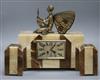 An Art Deco onyx clock set with a fairy surmount, height 34cm                                                                          