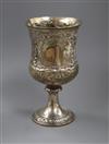 A George IV embossed silver campana shaped cup, J.E. Terry & Co, London, 1829 (stem a.f.), gross 15.5 oz.                              