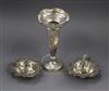 A silver spill vase, a pair of late Victorian silver bonbon dishes and four silver condiment spoons.                                   