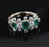 A Georgian gold and silver, three stone emerald and diamond half hoop triple cluster ring, size K.                                     