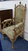 A Victorian Gothic revival oak armchair, W.2ft 2in. D.1ft 11in. H.4ft 3in.                                                             