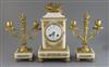 An early 20th century French ormolu and white marble clock garniture, 10in.                                                            