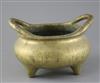 A large Chinese bronze tripod censer, Ding, Xuande four character seal mark, probably 18th / 19th century, W.25.5cm Diam. of rim 21.4cm