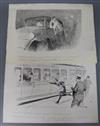 William Ridgewell (1881-1937), two original pen and ink illustrations, Motoring Incident and Maid with Tax Bill, 28 x 39cm, unframed   