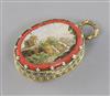 A George III silver gilt oval vinaigrette, with micro mosaic inset lid, by Matthew Linwood?, gross 23 grams.                           