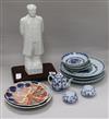 A quantity of Chinese blue and white, two Imari dishes and a blanc de Chine figure of Mao H.47cm                                       