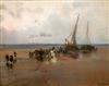 George Charles Haite (1855-1924) Fisherfolk unloading boats at low tide 11.5 x 14.5in.                                                 