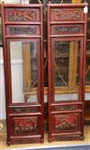 A pair of 19th century Chinese carved wood and glazed panels W.40cm                                                                    